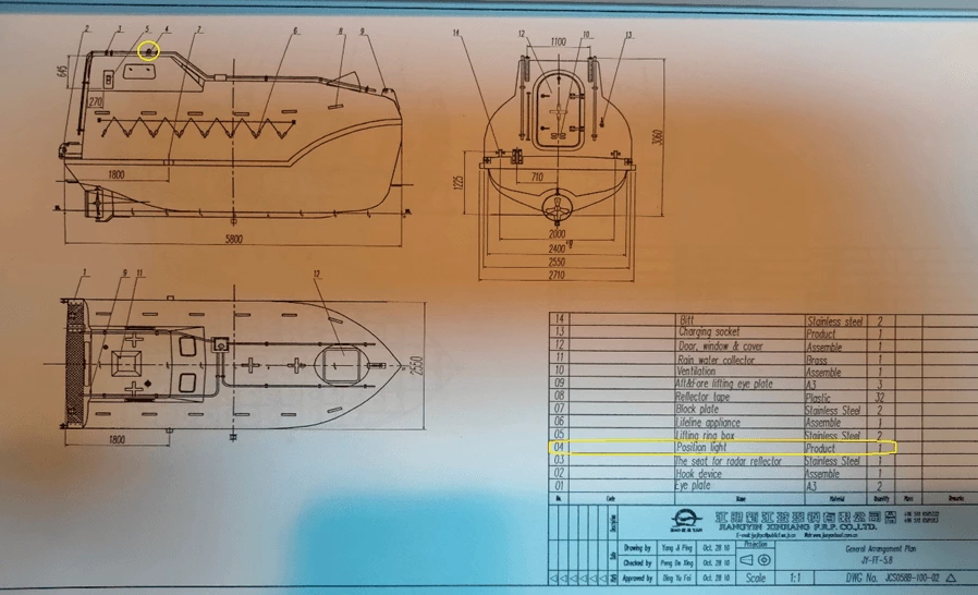 LB-037 LUZ DE POSICIÓN PARA BOTE SALVAVIDAS JY-FF-5.8