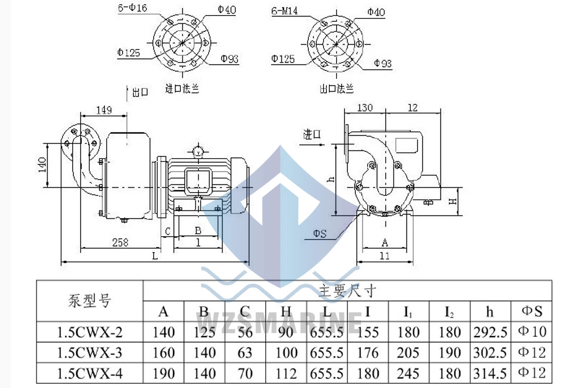 مضخة الطرد المركزي البحرية 1.5CWX-2 مضخة دوامية