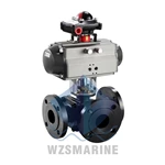 Морской пневматический трехходовой шаровой кран