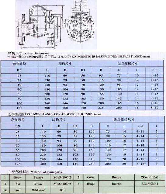 Válvula de retenção de bronze