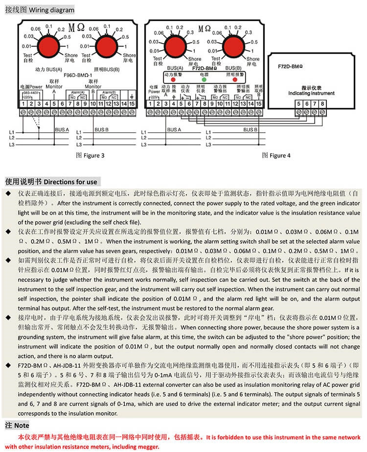 Морской прибор F72D-BMΩ Двухконтурный измеритель изоляции Прибор для контроля изоляции F96D-BMΩ JDB-11